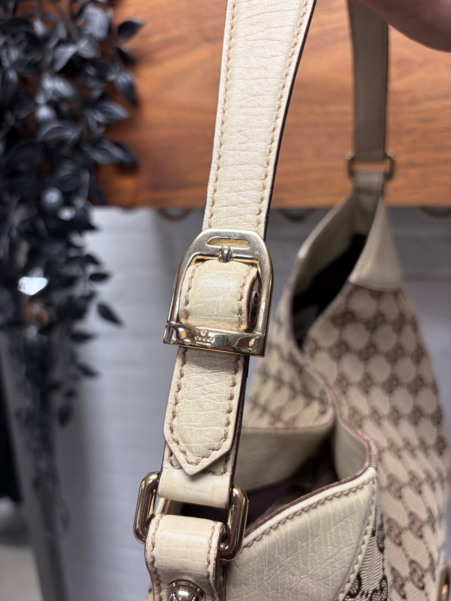 Vintage Gucci Horsebit ‘Hasler’ Brown Canvas Monogram Shoulder Bag