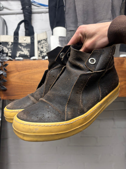 Rick Owens Dust Brown Suede ‘Island Dunk’ Mid Top Sneakers