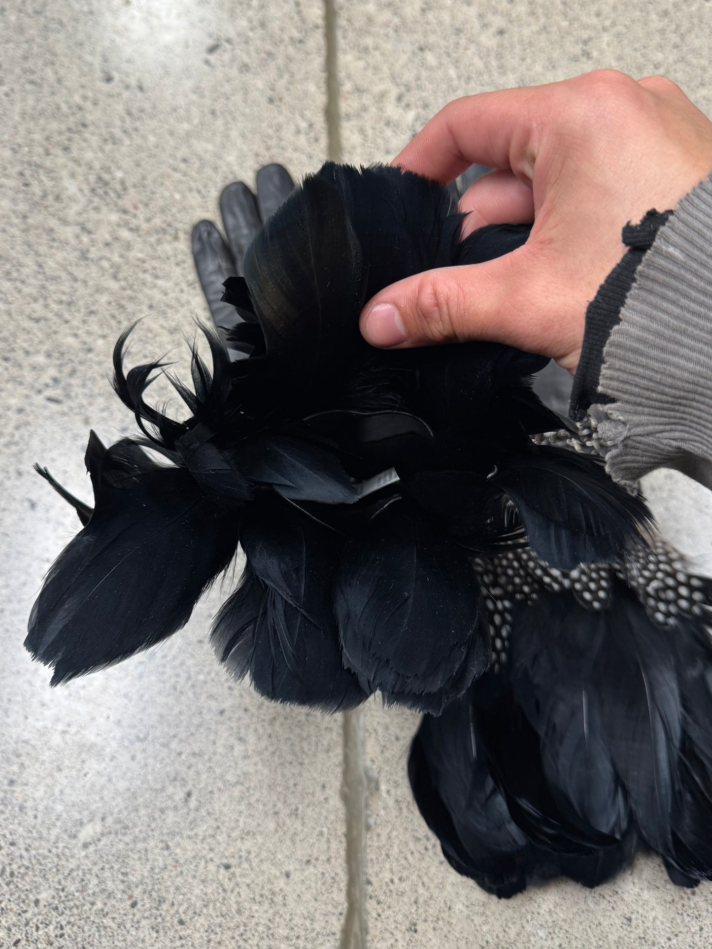 Alexander McQueen Genuine Feathers/Chain Mail Leather Gloves