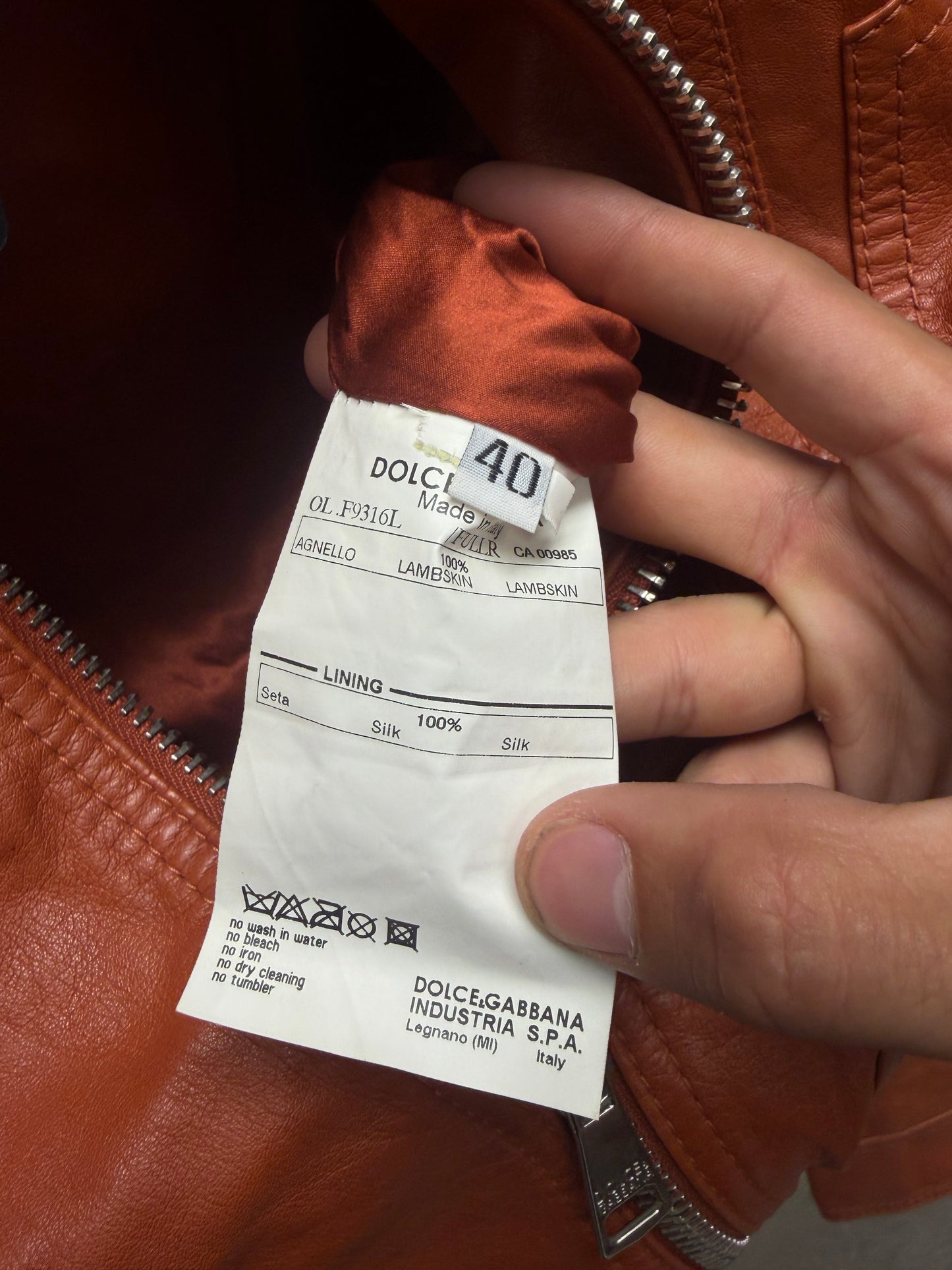 Dolce & Gabbana Orange Lambskin Leather Jacket