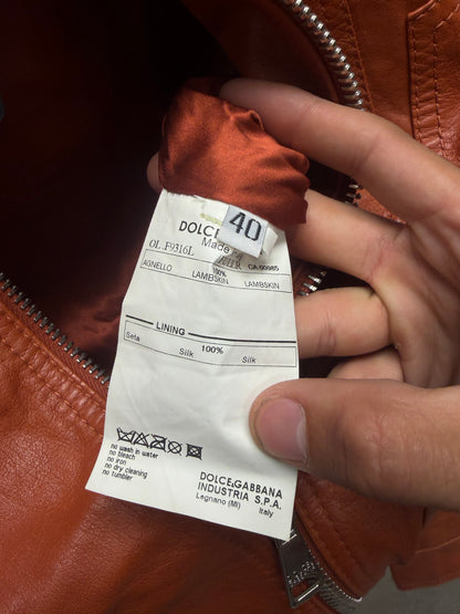 Dolce & Gabbana Orange Lambskin Leather Jacket