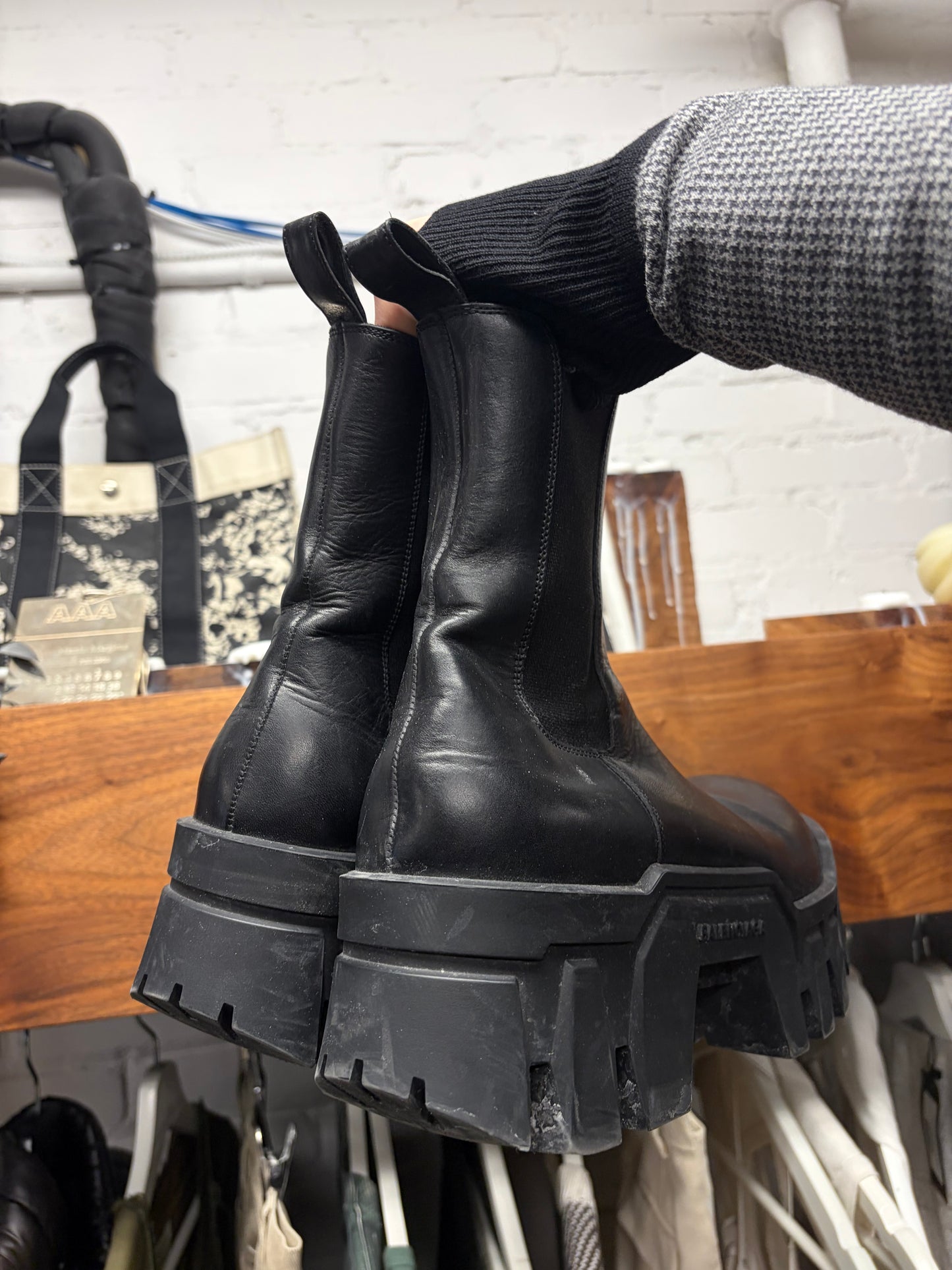 Balenciaga ‘Bulldozer’ Black Platform Sole Leather Combat Boots