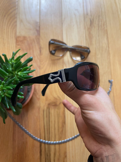 Chrome Hearts ‘Fix’ 925 Silver Cross Logo Purple Tinted Sunglasses.