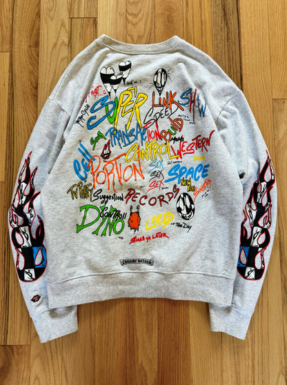 Chrome Hearts Mattyboy ‘Brain Flame’ Grey Crewneck Sweatshirt