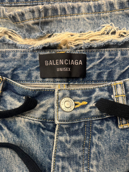 2023 Balenciaga ‘Drawstring’ Light Wash Blue Wide Leg Denim