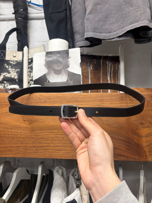Saint Laurent ‘Minimalist’ Black Leather/Silver Buckle Thin Belt