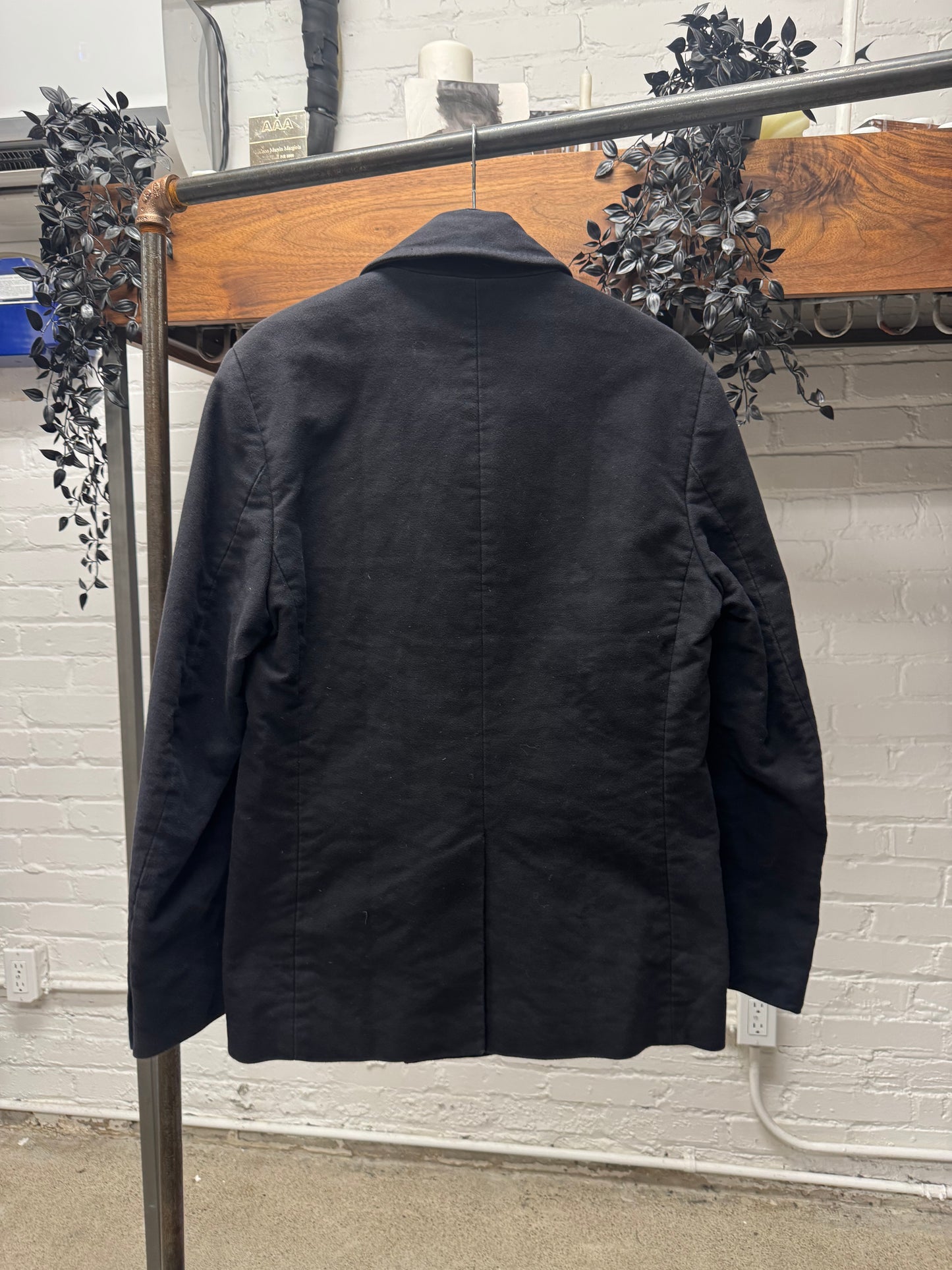 Helmut Lang ‘Plum’ Faded Black Moleskin Double Breasted Coat