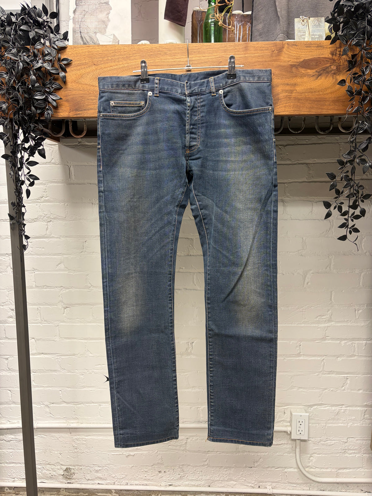 Dior Homme Raw Blue Skinny Jeans with Zip Closure Pockets