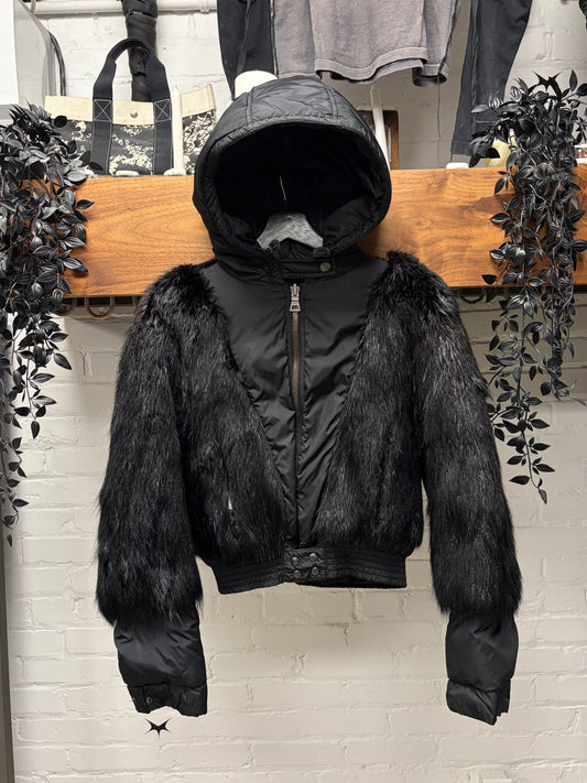Prada Fox Fur/Black Nylon Hooded Down Jacket