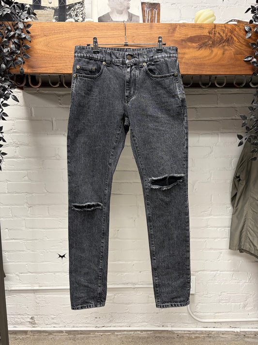 2017 Saint Laurent ‘D02’ Distressed Black Skinny Jeans
