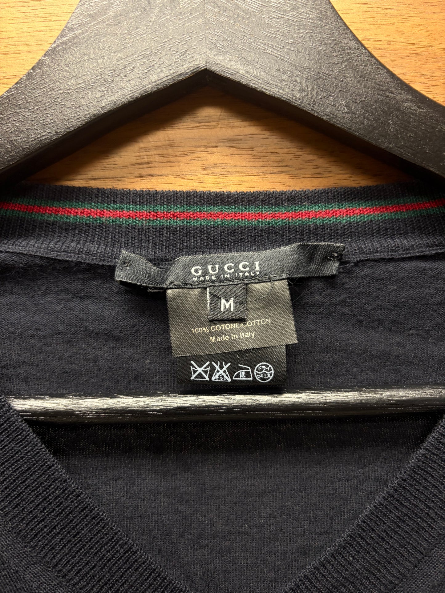 2000s Gucci ‘Stripe Logo’ Cuff Finished V-Neck Knit Sweater