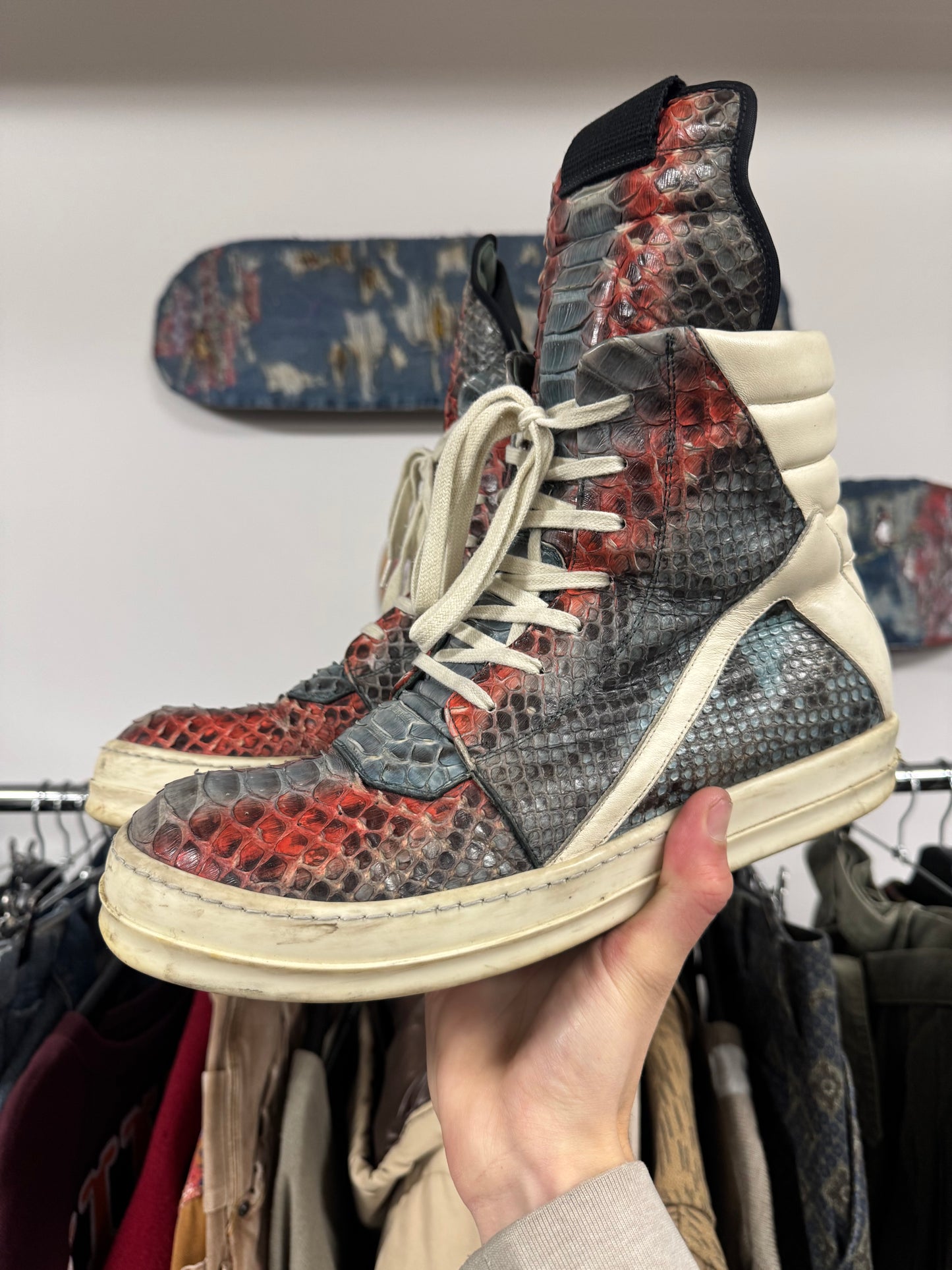 AW2022 Rick Owens Genuine Python Skin ‘Strobe’ Geobaskets