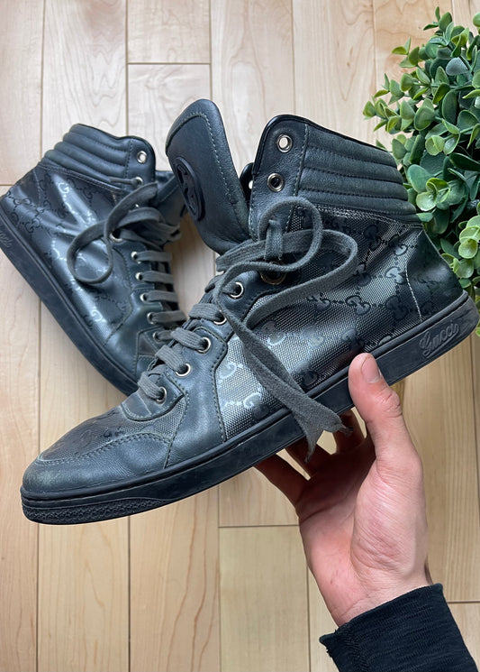 Gucci GG Monogram Silver High Top Sneakers