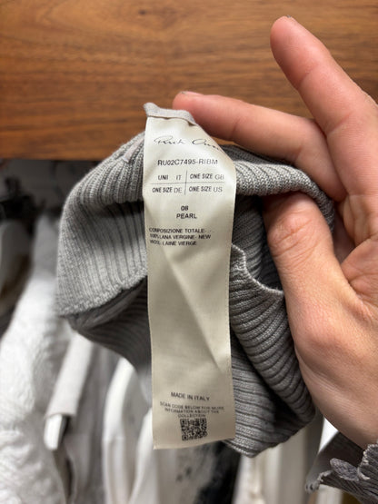 AW2023 Rick Owens ‘Luxor’ Pearl Grey Ribbed Wool Beanie