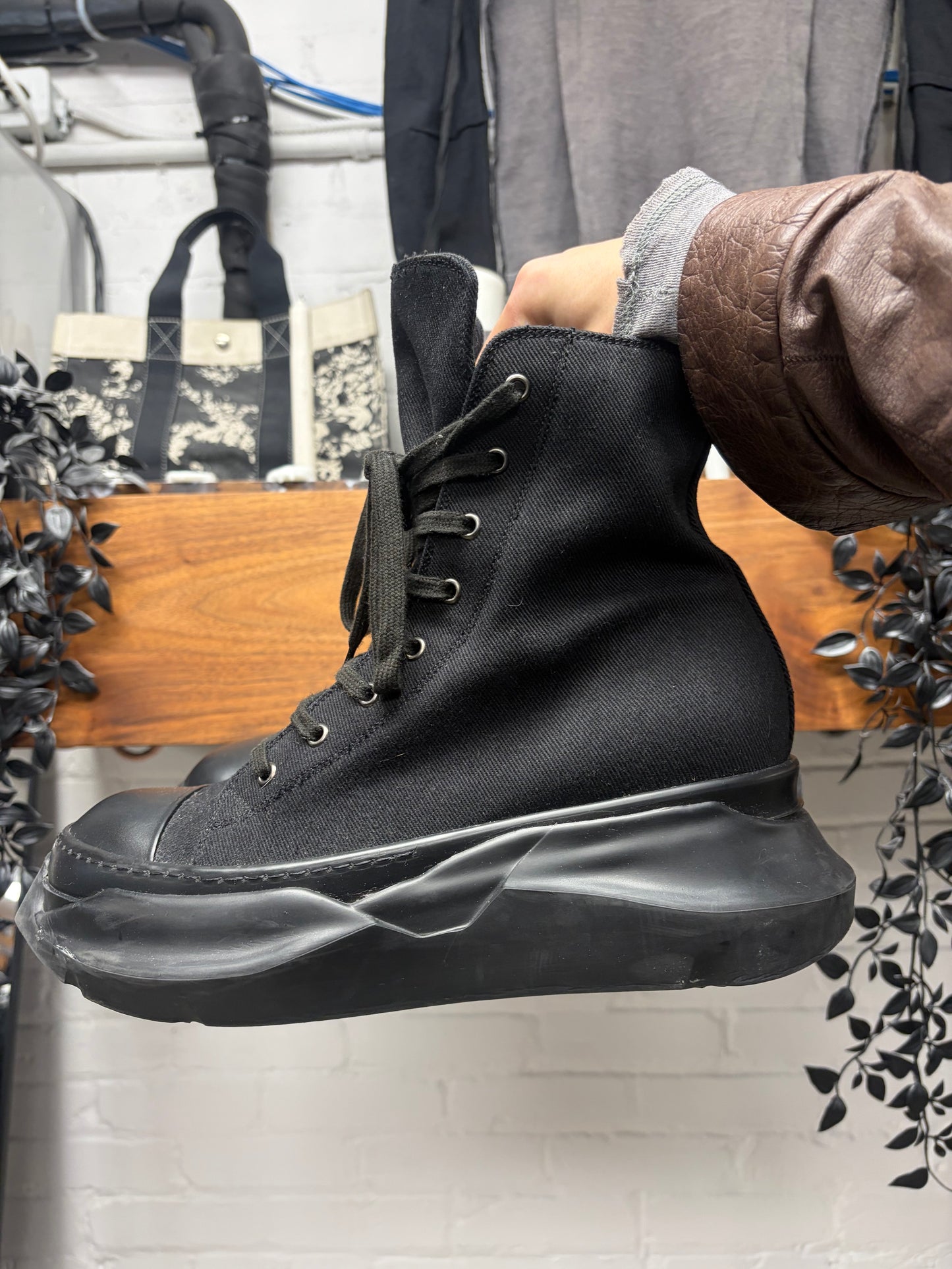 Rick Owens ‘Abstract Sole’ Black Leather High Top Sneakers