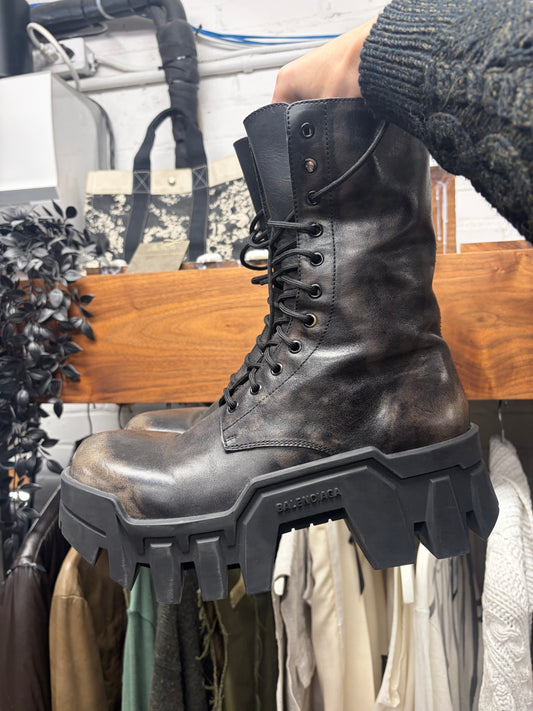 Balenciaga ‘Bulldozer’ Distressed Leather Platform Sole Combat Boots