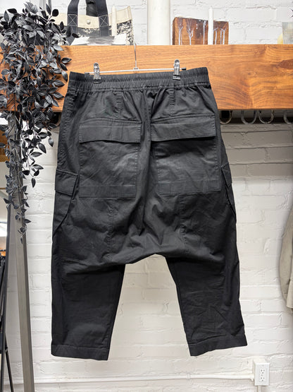 AW2018 Rick Owens ‘Sisyphus’ 3/4 Length Black Drop Crotch Cargo Shorts