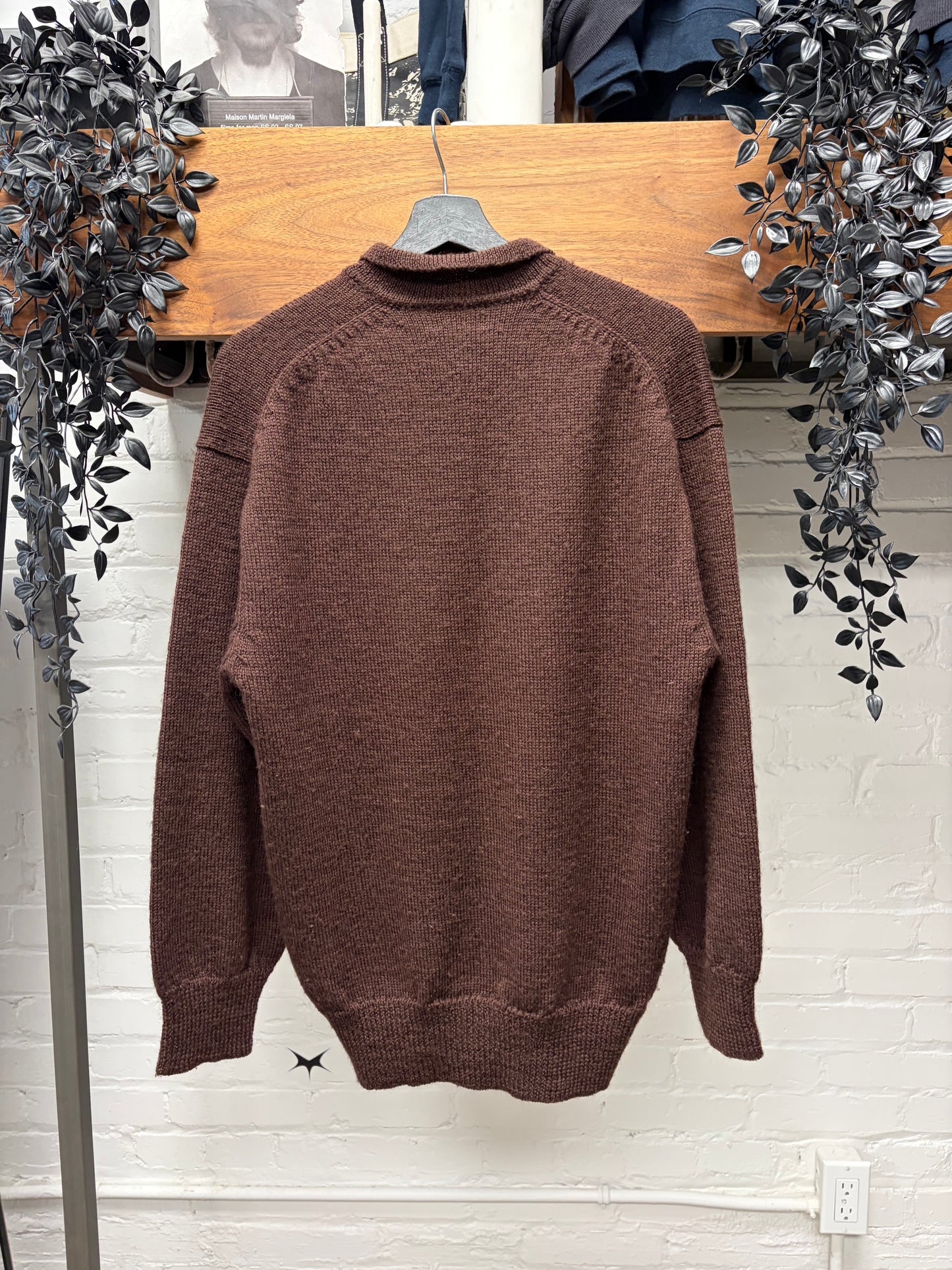 Vintage 90s Comme Des Garçons Homme Dark Brown Wool Knit Polo Sweater