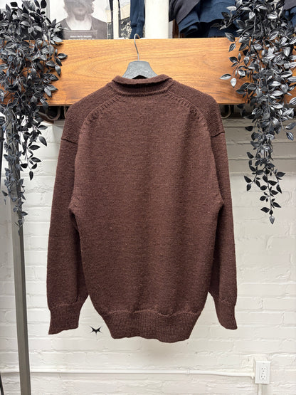 Vintage 90s Comme Des Garçons Homme Dark Brown Wool Knit Polo Sweater