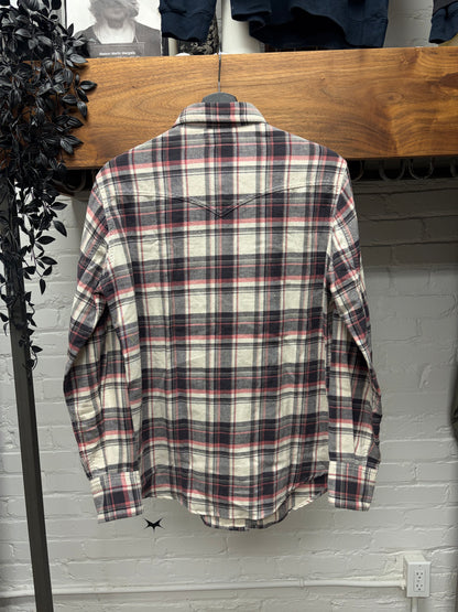 2017 Saint Laurent Brown/Cream Plaid Button Snap Flannel