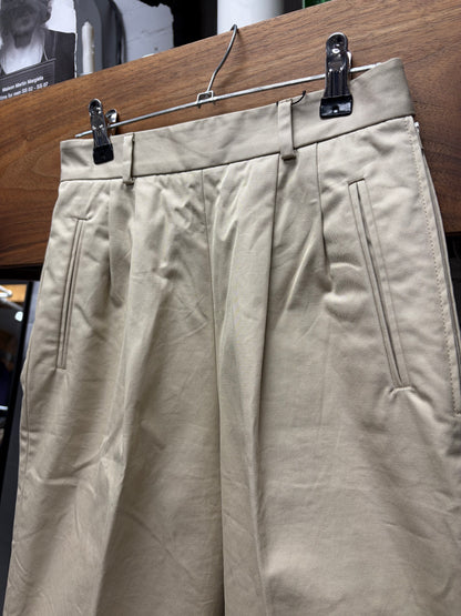 Maison Margiela Wide Leg Pleated Tan Cotton Shorts