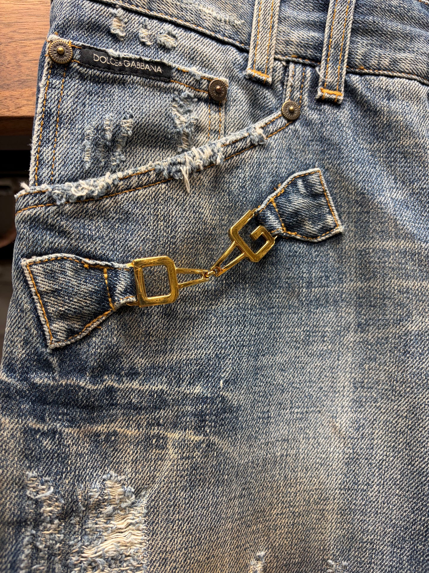 2000s Dolce & Gabbana ‘Horsebit’ D&G Logo Mudwash Blue Denim