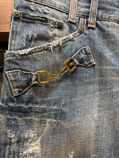 2000s Dolce & Gabbana ‘Horsebit’ D&G Logo Mudwash Blue Denim