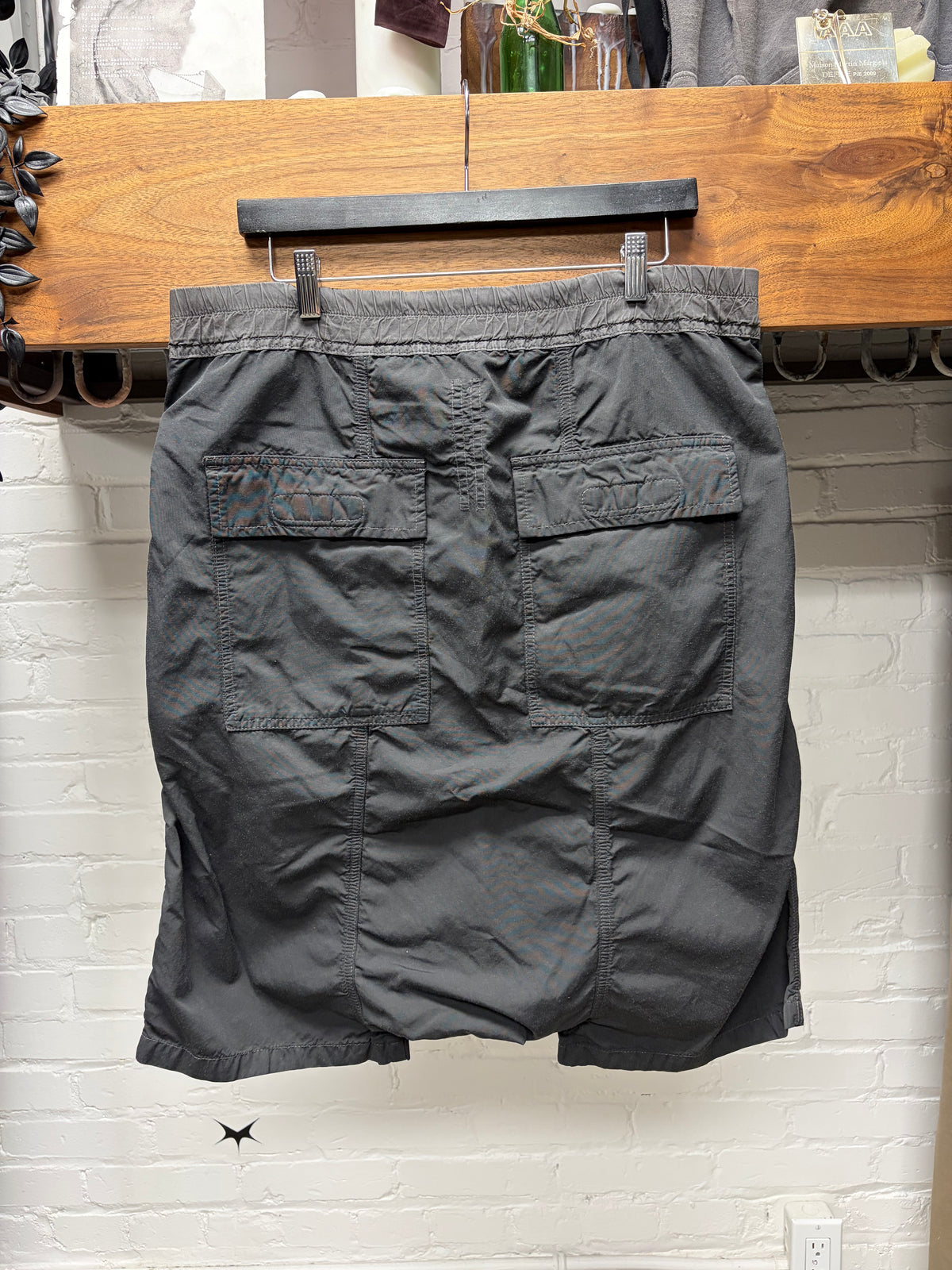 AW2014 Rick Owens ‘Moody’ Sun Faded Black Drop Crotch ‘Pod’ Drawstring Shorts