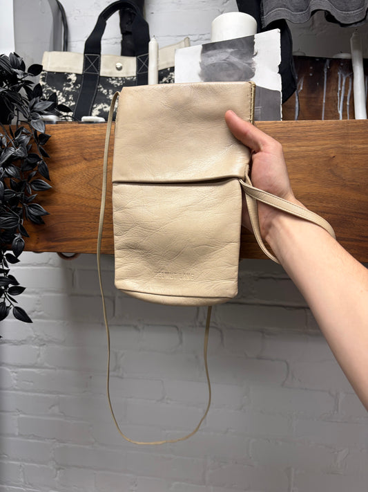 Helmut Lang Cream Lambskin Leather Wristlet/Crossbody Bag