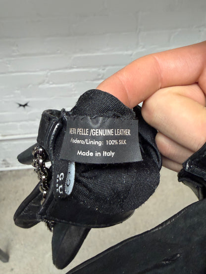 2005 Gucci by Frida Giannini ‘Chain Wristlet’ Black Suede Driver’s Gloves