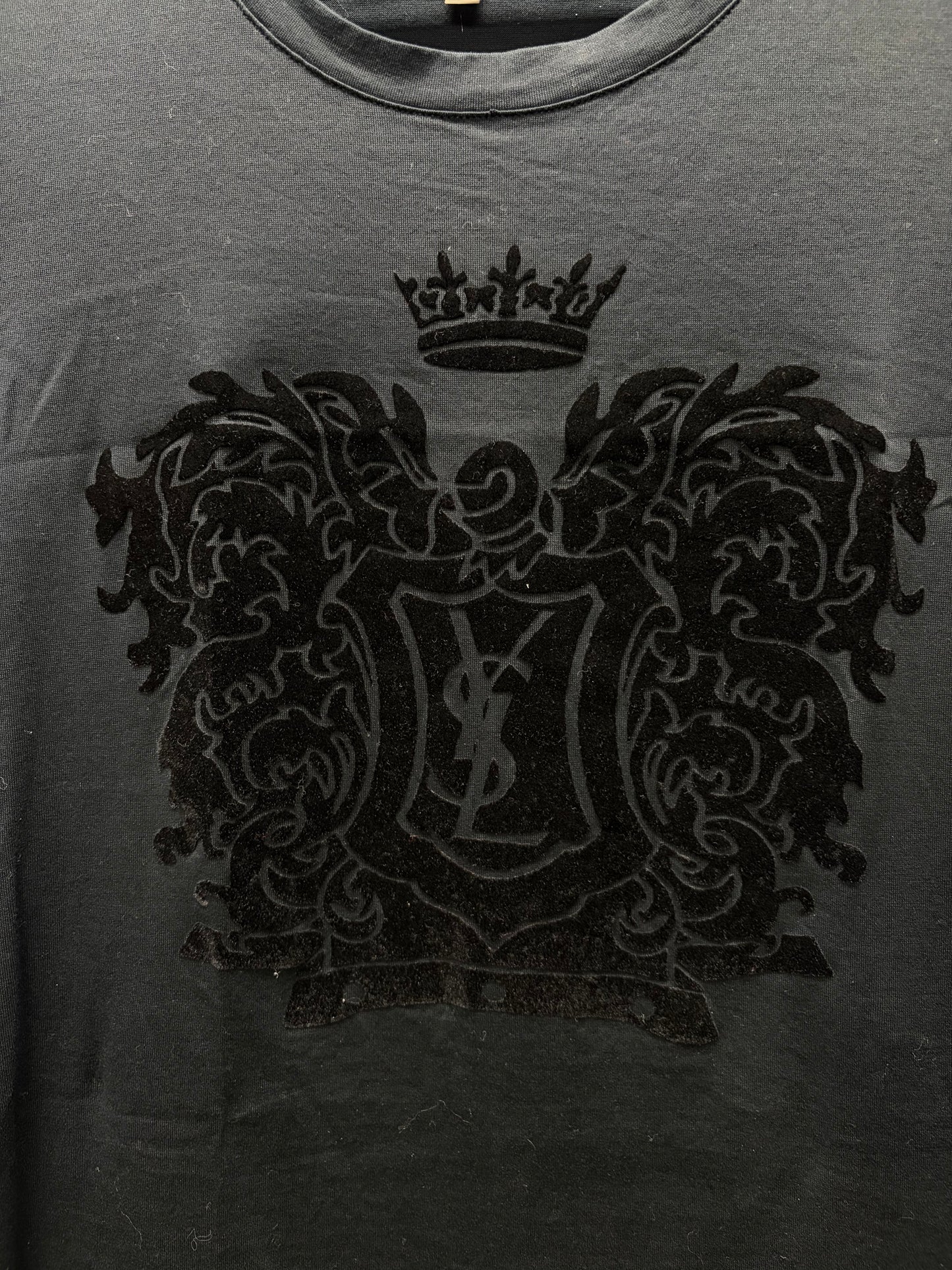 2000s Yves Saint Laurent Rive Gauche ‘Crest Logo’ Velour/Cotton T-Shirt