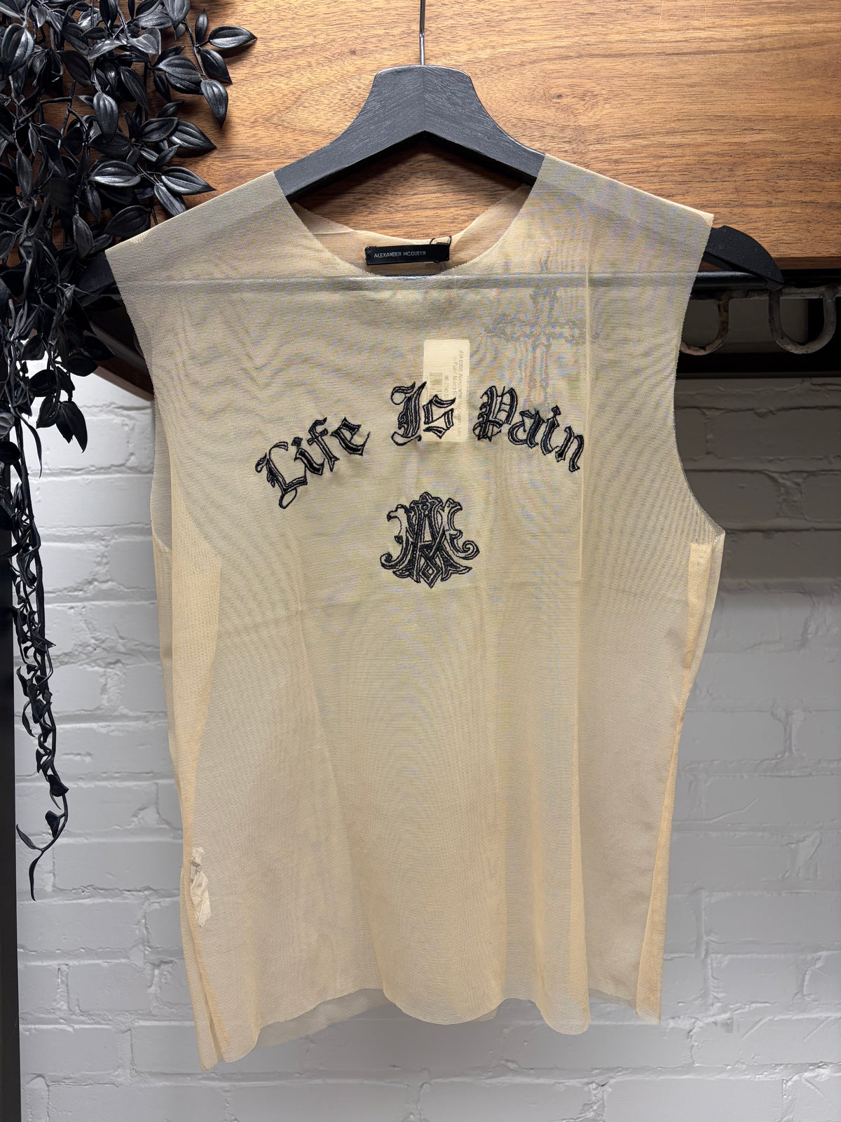 AW1996 Alexander McQueen ‘Life is Pain’ Mesh Sheer Tank-Top
