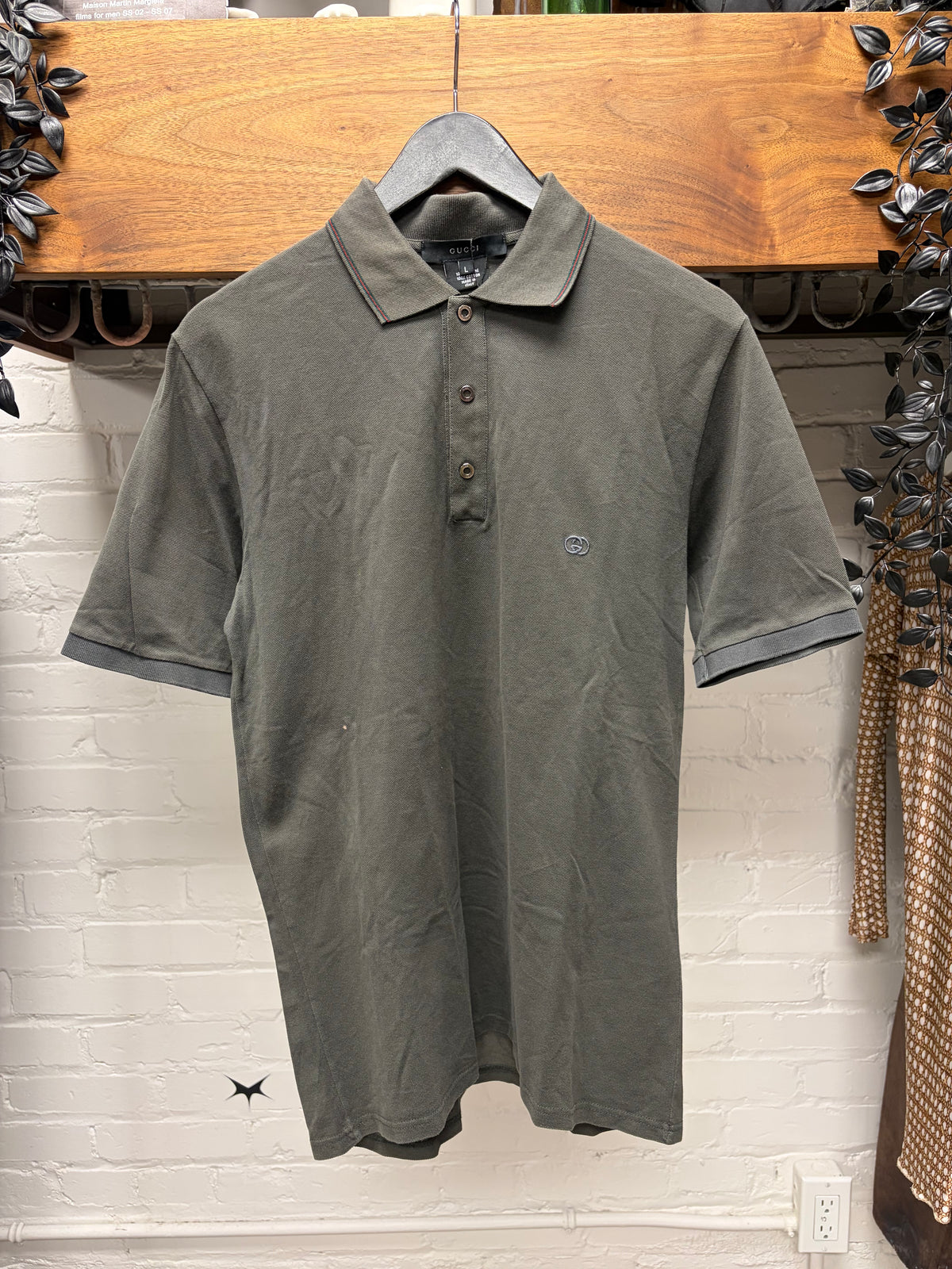 Gucci Grey ‘GG’ Embroidered Logo Short Sleeve Polo