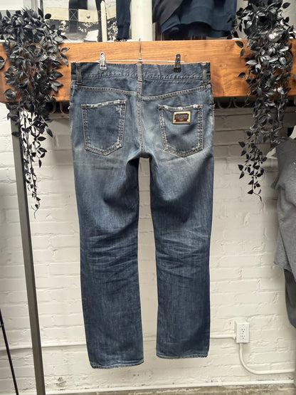 2000s Dolce & Gabbana ‘Dirt Washed’ Dark Blue Bootcut Denim