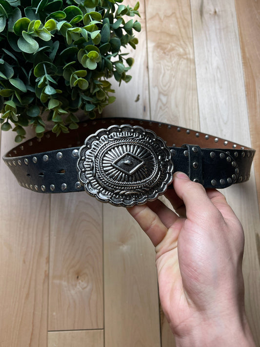 Tornado Mart Black Leather Studded Belt