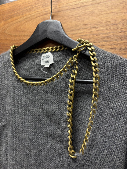 Vintage Jean Paul Gaultier Alpaca Wool ‘Cuban Link’ Grey/Gold Chain Finished Sweater