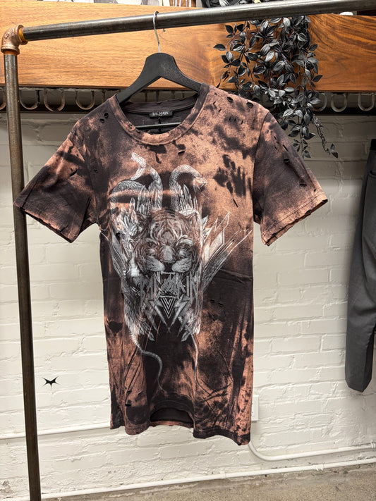 AW2017 Balmain Bleach Distressed ‘Tiger’ Metal Logo Graphic T-Shirt