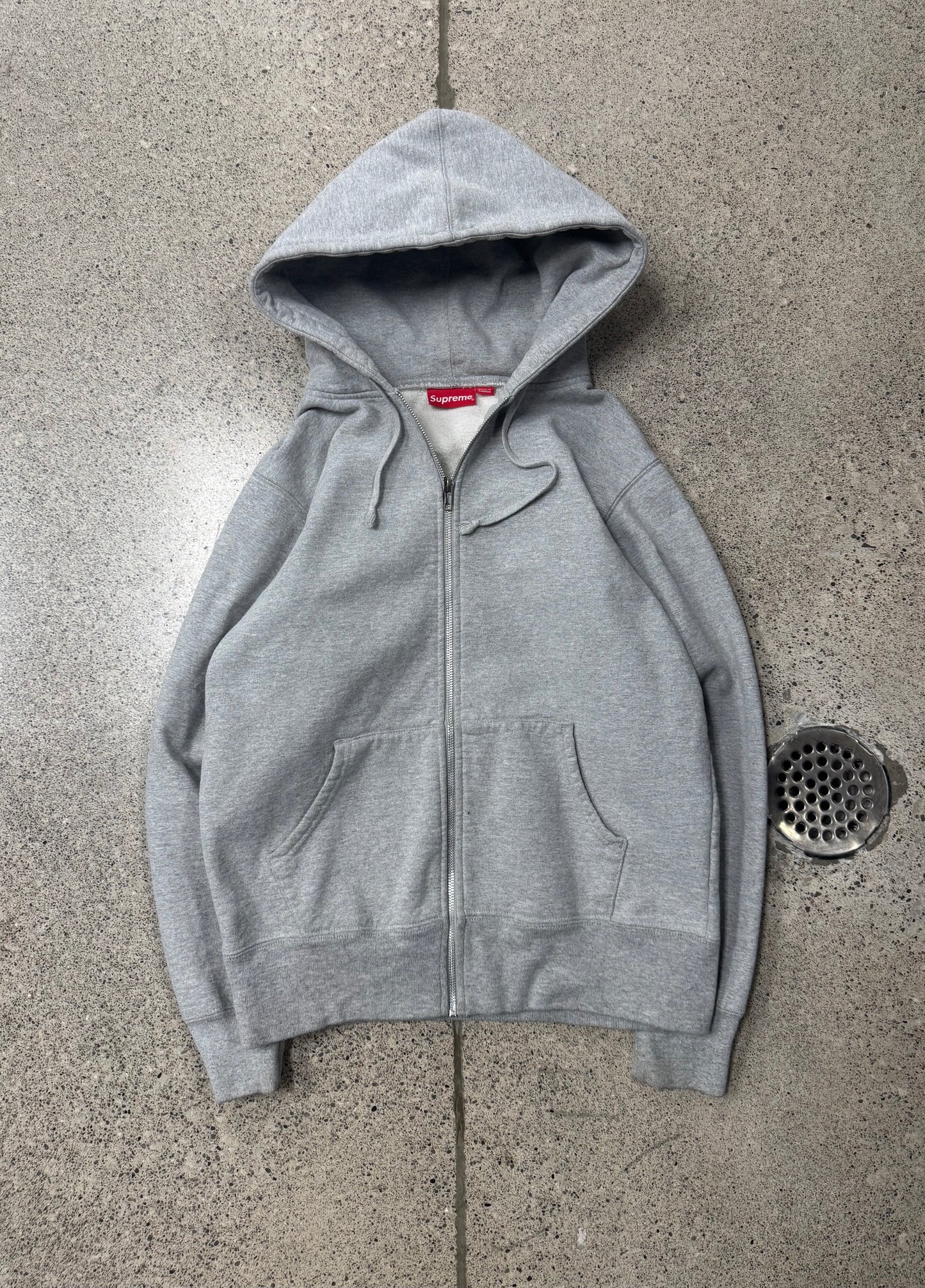 Supreme Ribbing Logo Heather Grey Zip Up Hoodie