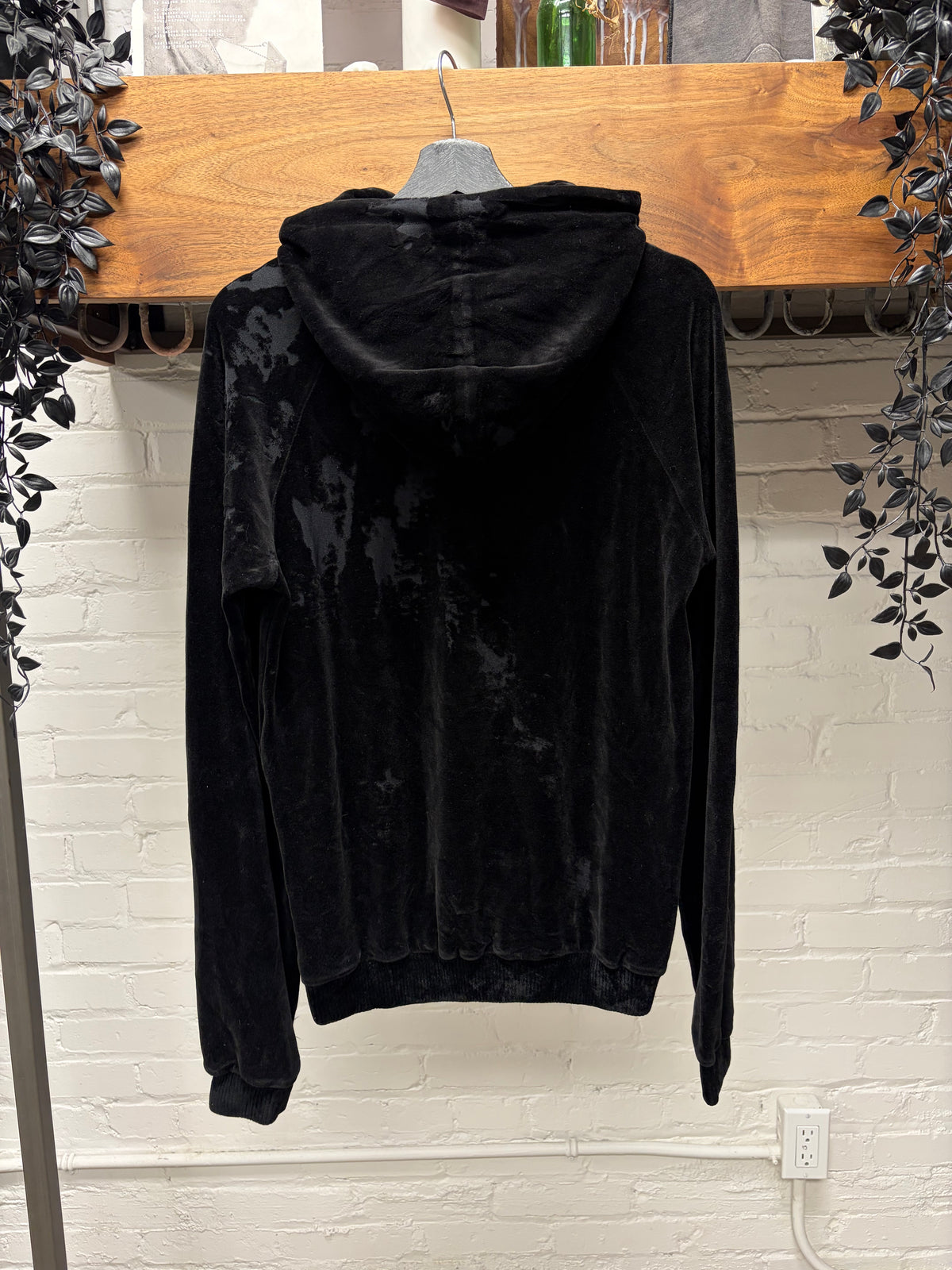 2018 Saint Laurent Black Velvet Distressed ‘Splatter’ Hoodie