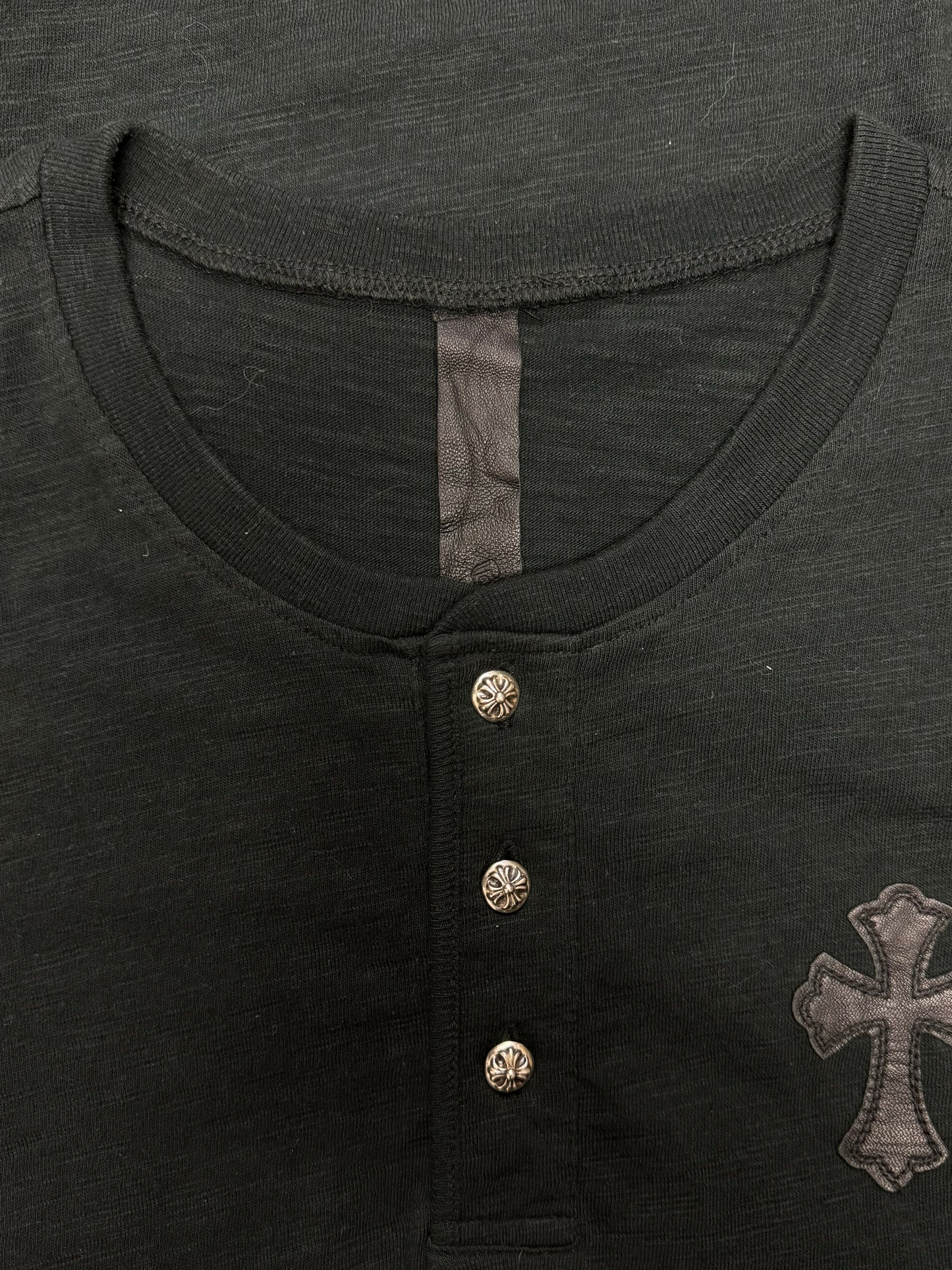 Chrome Hearts Leather Cross Patch Henley Shirt