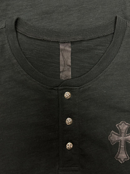 Chrome Hearts Leather Cross Patch Henley Shirt