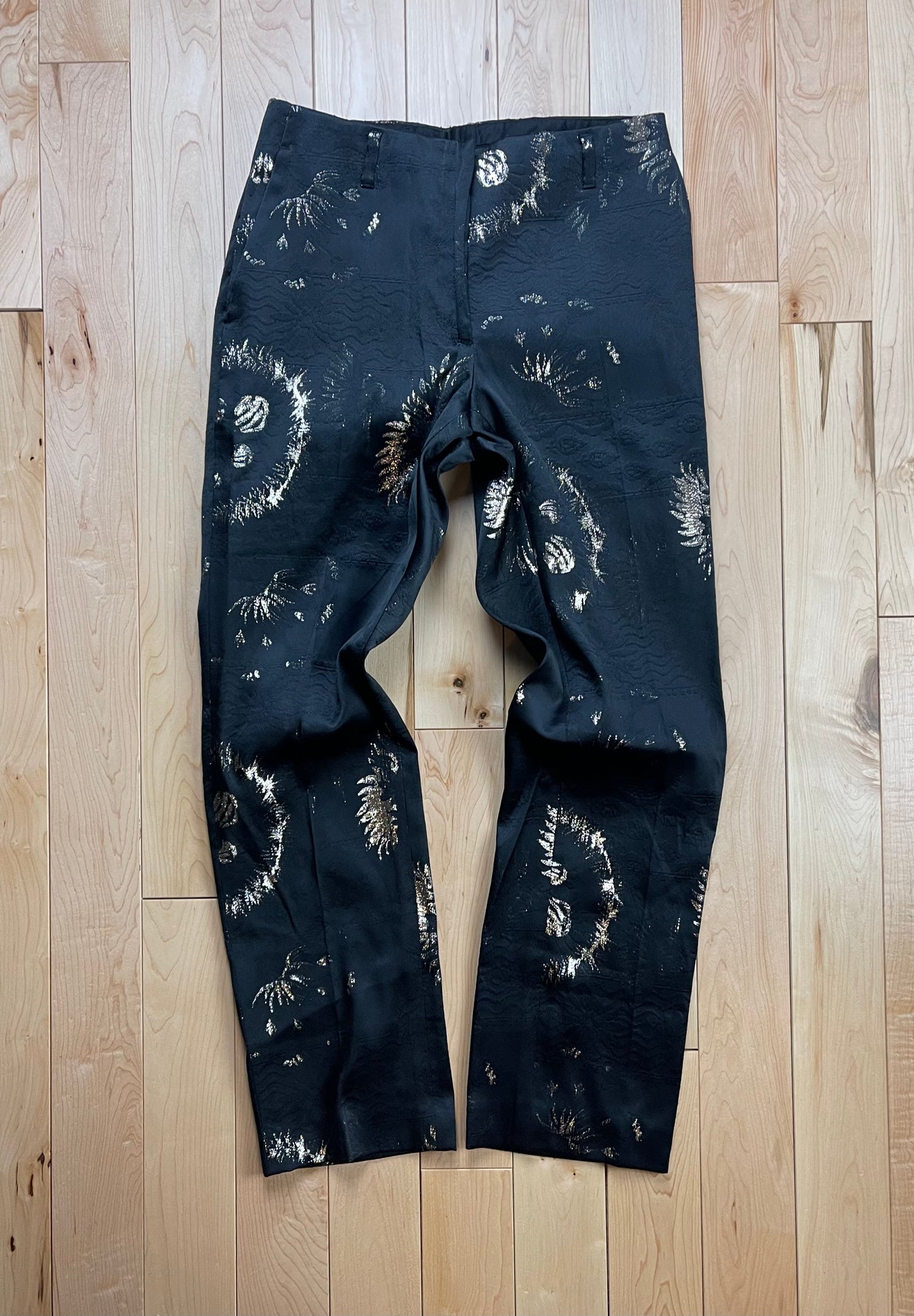 Dries Van Noten Gold Appliqué Black Slim/Straight Trousers