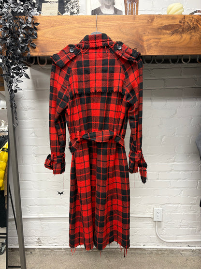 AW2002 Junya Watanabe Plaid Distressed Wool Trench Coat