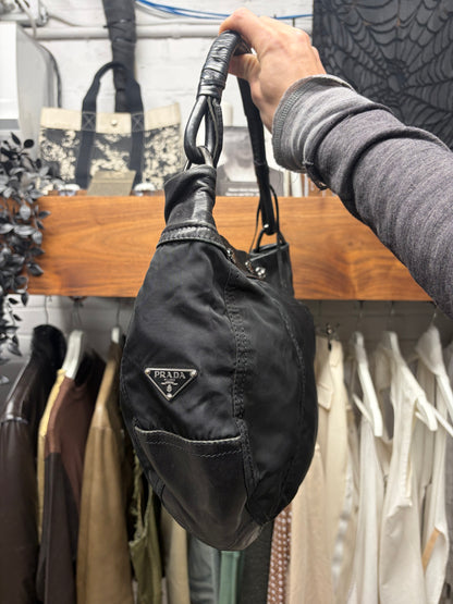 Prada ‘Tessuto’ Black Nylon/Leather ‘Half-Moon’ Hobo Bag