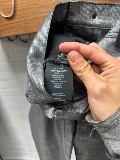 2018 Saint Laurent Silver Waxed ‘D02’ Skinny Denim