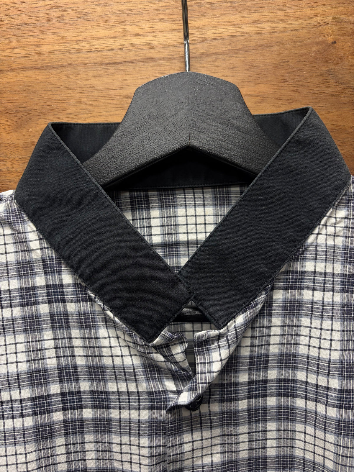 Dior Homme ‘Stand Collar’ Plaid Button Up Shirt with Black Trim