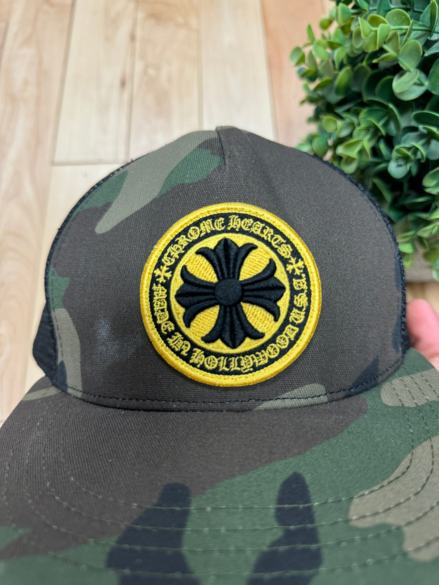 Chrome Hearts Camo Cross Patch Mesh Trucker Hat