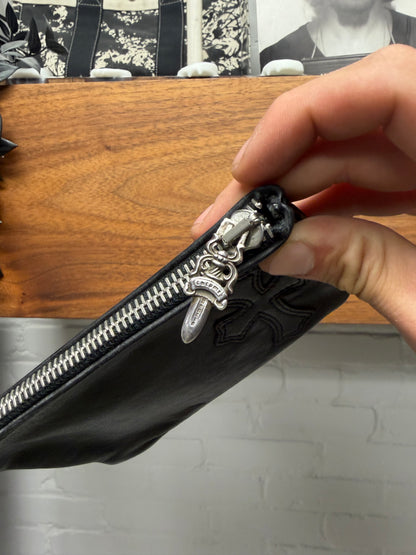 Chrome Hearts Black Leather Cross Patch Dagger Zip Wallet