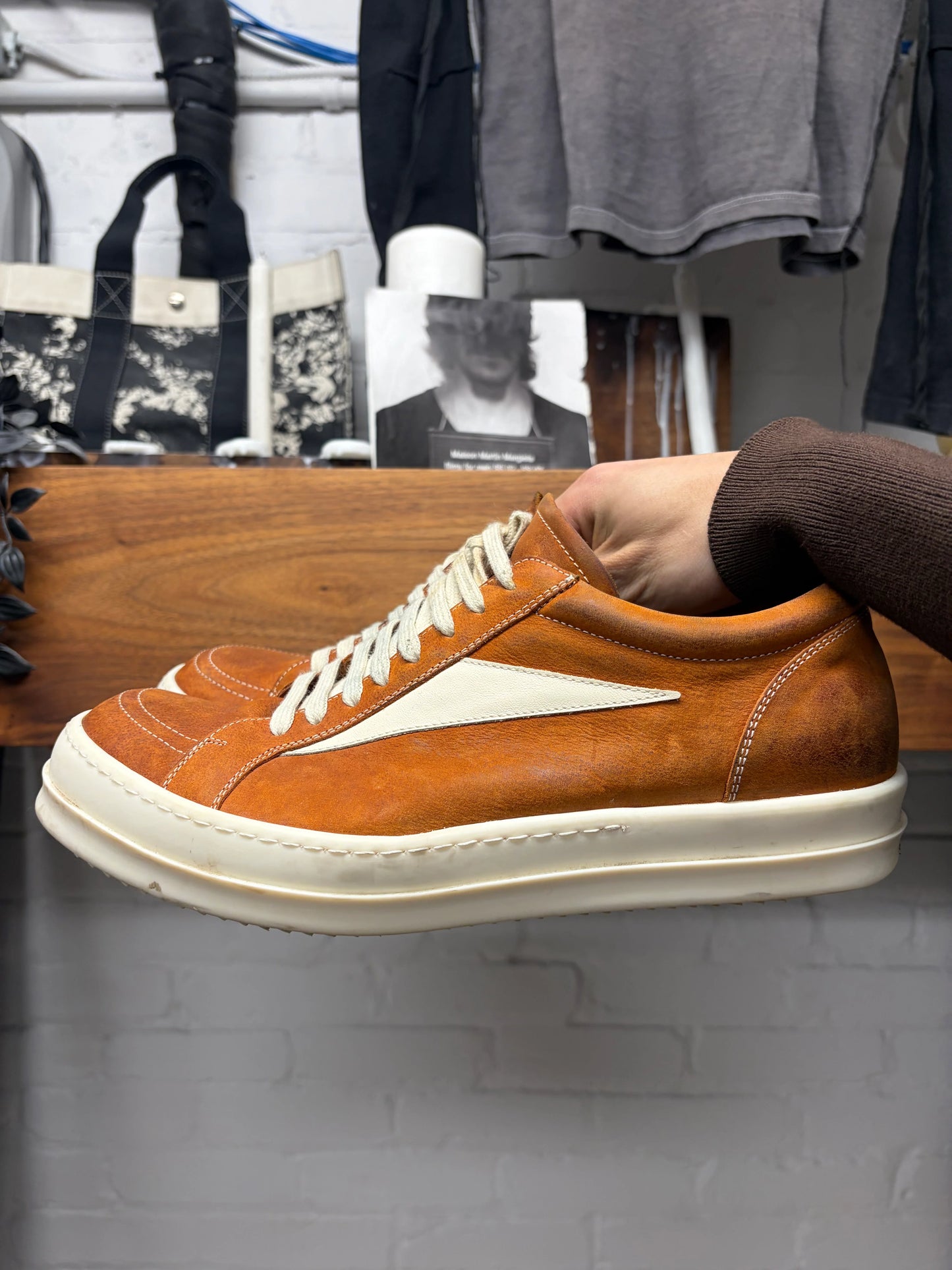 SS2024 Rick Owens ‘Vans’ Clay/Milk Leather Low Top Sneakers