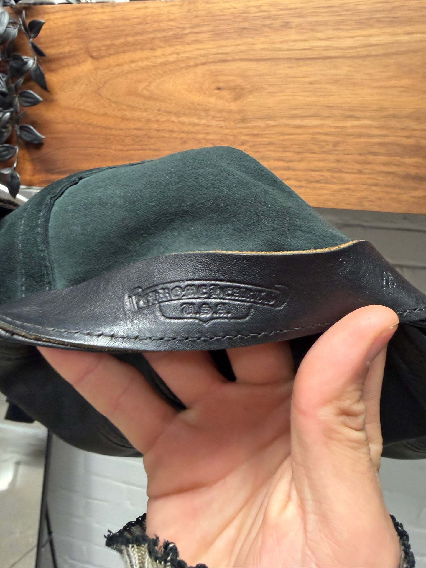 Chrome Hearts Black Lambskin Leather ‘Paperboy’ Cap with 925 Silver Hardware